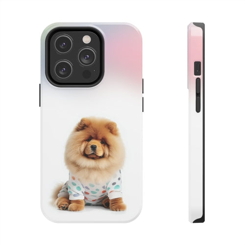 „iPhone“ dėklas su pūkuotu šunimi Chow Chow ir belaidžiu įkrovimu