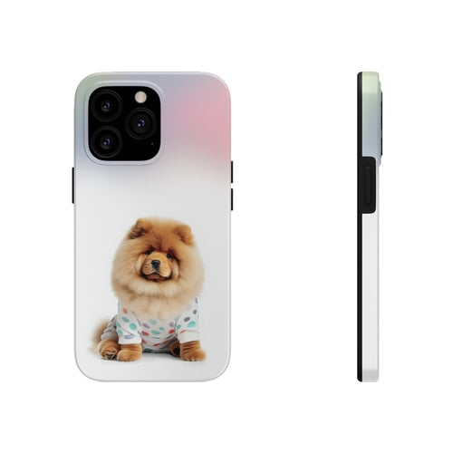 „iPhone“ dėklas su pūkuotu šunimi Chow Chow ir belaidžiu įkrovimu