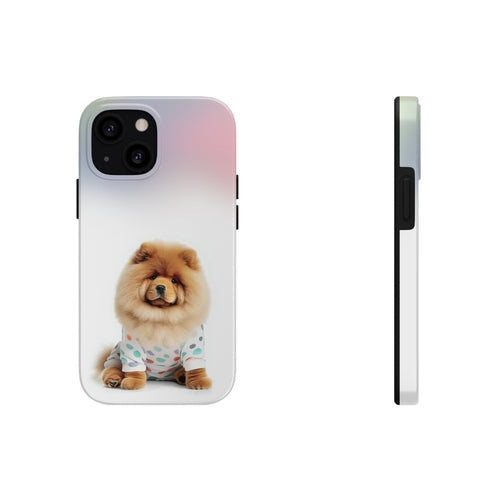 „iPhone“ dėklas su pūkuotu šunimi Chow Chow ir belaidžiu įkrovimu