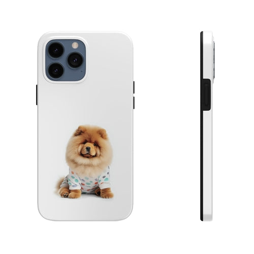 „iPhone“ dėklas su pūkuotu šunimi Chow Chow ir belaidžiu įkrovimu