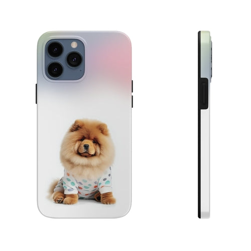 „iPhone“ dėklas su pūkuotu šunimi Chow Chow ir belaidžiu įkrovimu