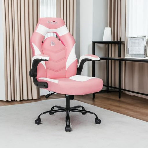 Rožinė ergonomiška žaidimų kėdė su reguliuojama juosmens atrama