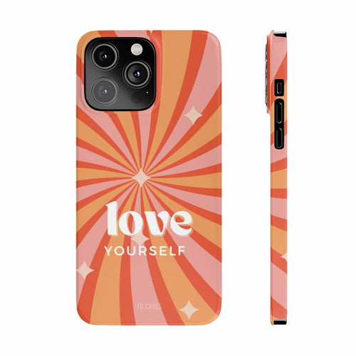 Mylėk save! Teigiamos žinutės plonas dėklas, skirtas „iPhone 14“ serijai