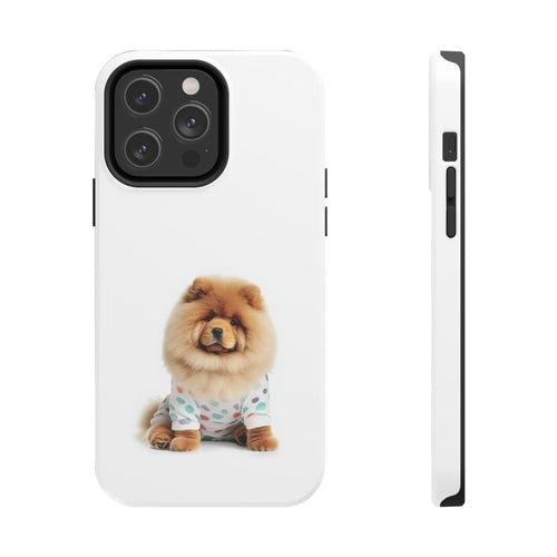 „iPhone“ dėklas su pūkuotu šunimi Chow Chow ir belaidžiu įkrovimu
