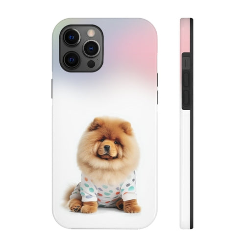„iPhone“ dėklas su pūkuotu šunimi Chow Chow ir belaidžiu įkrovimu