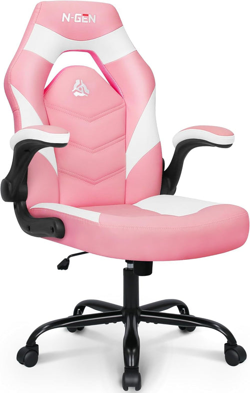 Rožinė ergonomiška žaidimų kėdė su reguliuojama juosmens atrama