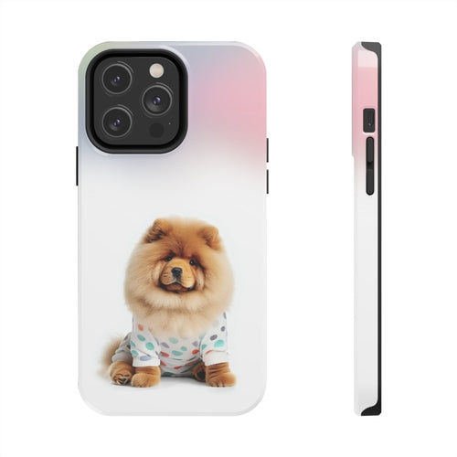 „iPhone“ dėklas su pūkuotu šunimi Chow Chow ir belaidžiu įkrovimu