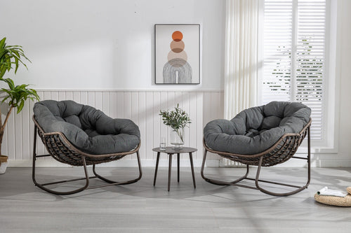 LuneluX_Home – Lauko siūbuojantis krėslas su pagalve (pilkas)