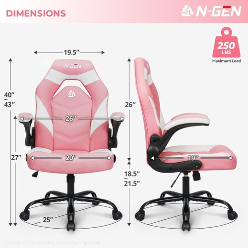 Rožinė ergonomiška žaidimų kėdė su reguliuojama juosmens atrama