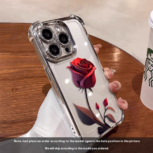 Red Rose and Crystal Rose Silver Phone Cases for Apple Devices