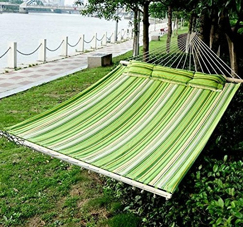 Outsunny 75" dryžuotas lauko kempingo hamakas su gultu sodui