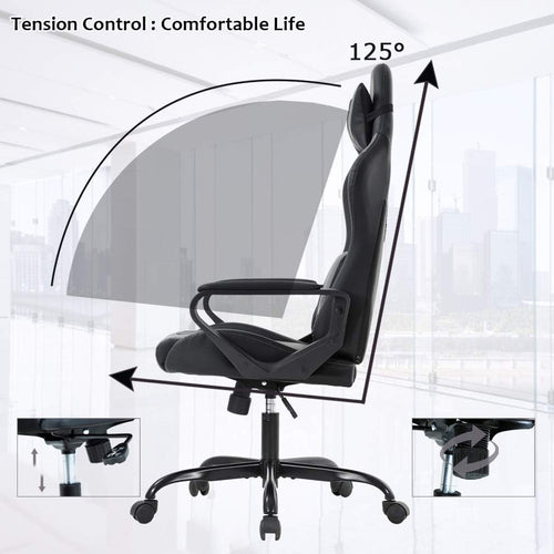 Blue High Back Ergonomic Gaming Chair With Lumbar Support