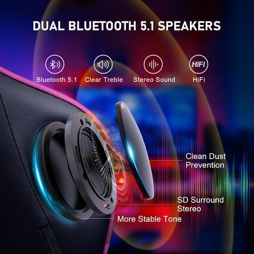 Ergonominė žaidimų kėdė su „Bluetooth“ garsiakalbiais ir kojų atrama