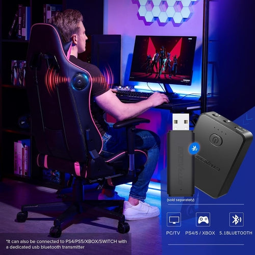 Ergonominė žaidimų kėdė su „Bluetooth“ garsiakalbiais ir kojų atrama