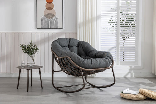 LuneluX_Home – Lauko siūbuojantis krėslas su pagalve (pilkas)