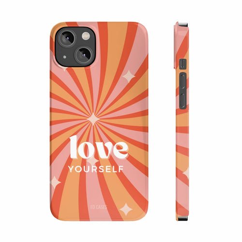 Mylėk save! Teigiamos žinutės plonas dėklas, skirtas „iPhone 14“ serijai