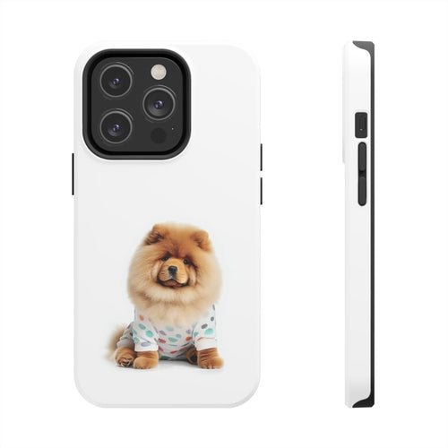 „iPhone“ dėklas su pūkuotu šunimi Chow Chow ir belaidžiu įkrovimu