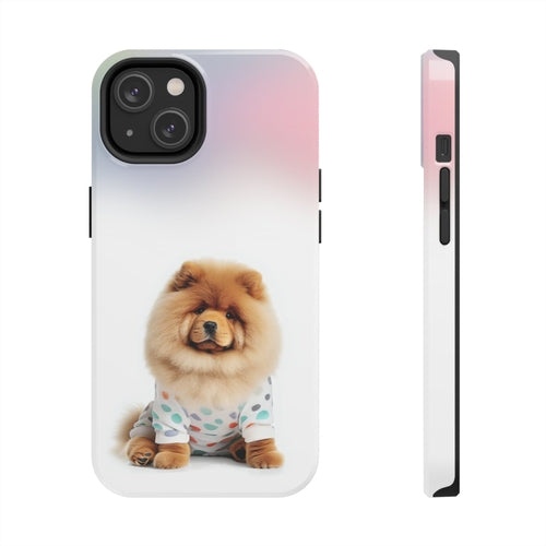 „iPhone“ dėklas su pūkuotu šunimi Chow Chow ir belaidžiu įkrovimu