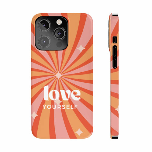 Mylėk save! Teigiamos žinutės plonas dėklas, skirtas „iPhone 14“ serijai