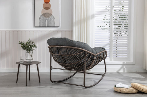 LuneluX_Home – Lauko siūbuojantis krėslas su pagalve (pilkas)