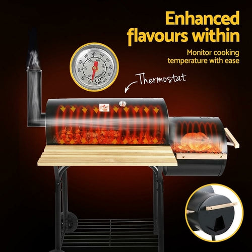 Grillz BBQ Grill 2-In-1 Offset Charcoal Smoker