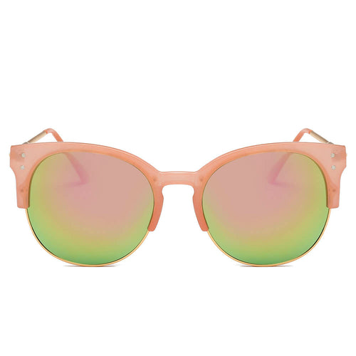 ABANDA |  Round Mirrored Flat Lens Half Frame Sunglasses Circle