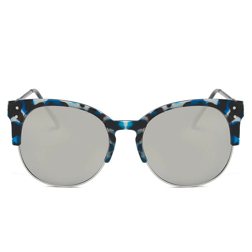 ABANDA |  Round Mirrored Flat Lens Half Frame Sunglasses Circle