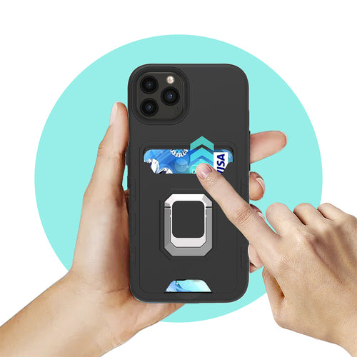 Kvadratinis žiedo formos dėklas su kortelės lizdu hibridinis dėklas, skirtas „iPhone 13 Pro Max“