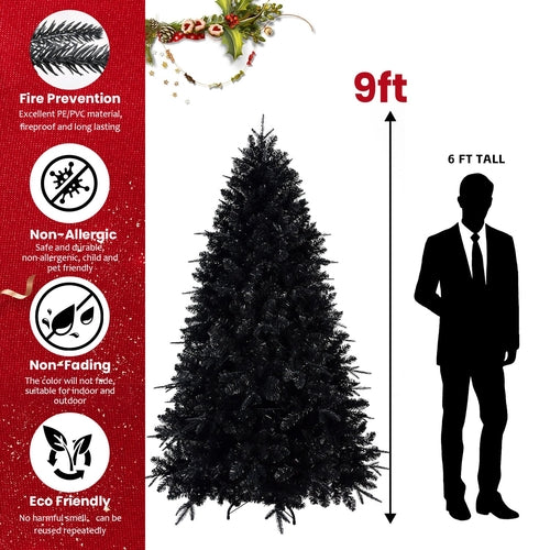 Prelit Black Christmas Tree With White Lights Artificial Fake