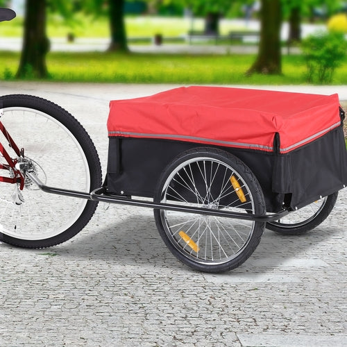 Bicycle Cargo Trailer Cart Carrier Garden Use w/ Cover Black/Red