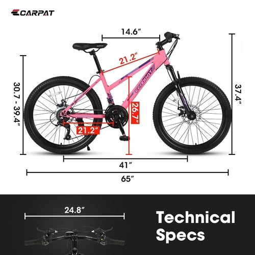 Carpat™ „City-Cruizer“ – 26 colių rožinis kalnų dviratis moterims ir paauglėms