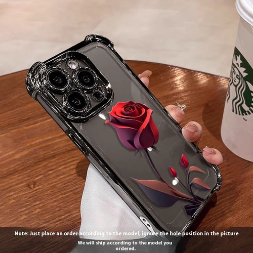 Red Rose and Crystal Rose Silver Phone Cases for Apple Devices
