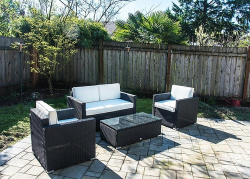 Outsunny terasos sekcija su pagalvėlėmis, 4 vnt. lauko rotango pintas sofa-lova