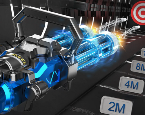 Elektrinis dvigubo vamzdžio „Gatling“ automatinis vandens pistoletas žaislas