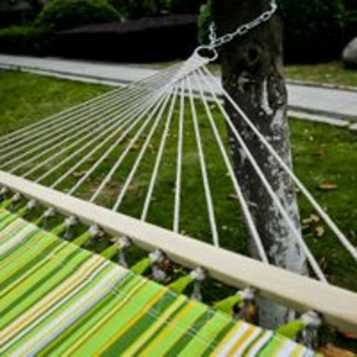 Outsunny 75" dryžuotas lauko kempingo hamakas su gultu sodui