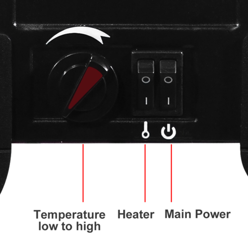 14 colių 1400 W laisvai pastatomas židinys su NTC temperatūros reguliavimo rankenėle