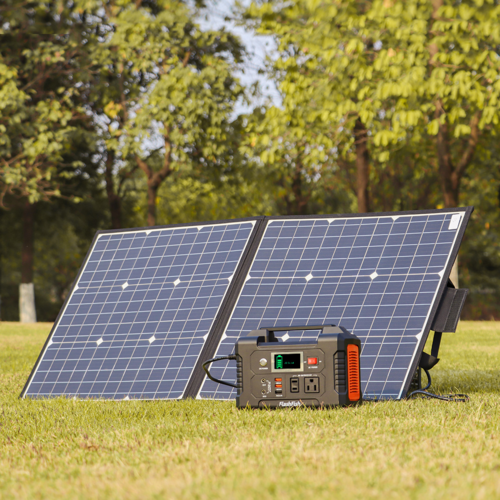 200 W nešiojamoji elektrinė su 50 W 18 V nešiojamuoju saulės skydeliu