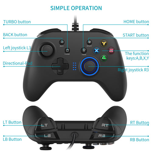 Laidinis žaidimų valdiklis vairasvirtė Gamepad su dviguba vibracija
