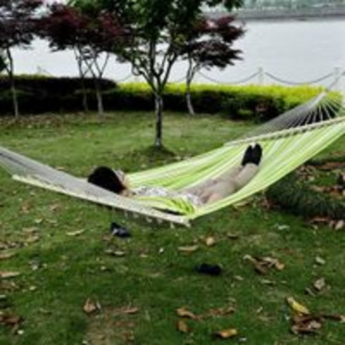 Outsunny 75" dryžuotas lauko kempingo hamakas su gultu sodui