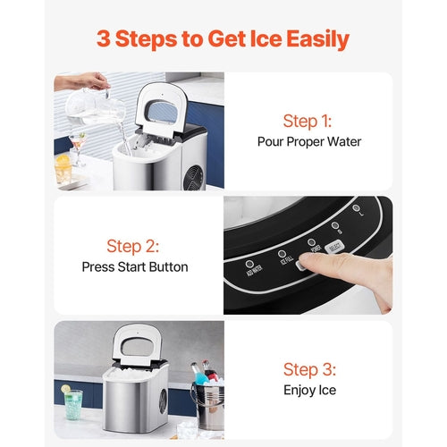 Countertop Ice Maker, 9 Cubes Ready in 6 Mins, 33lbs in 24Hrs,