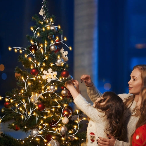 1 vnt. 2,4 m šviečianti beržo girlianda, šviečiančios šakelių vynuogės, 144 LED beržas