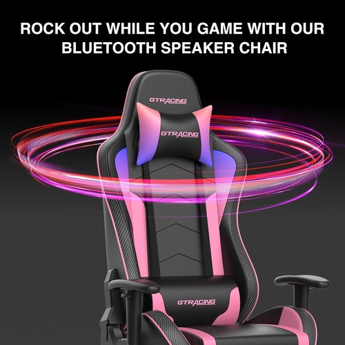 Ergonominė žaidimų kėdė su „Bluetooth“ garsiakalbiais ir kojų atrama