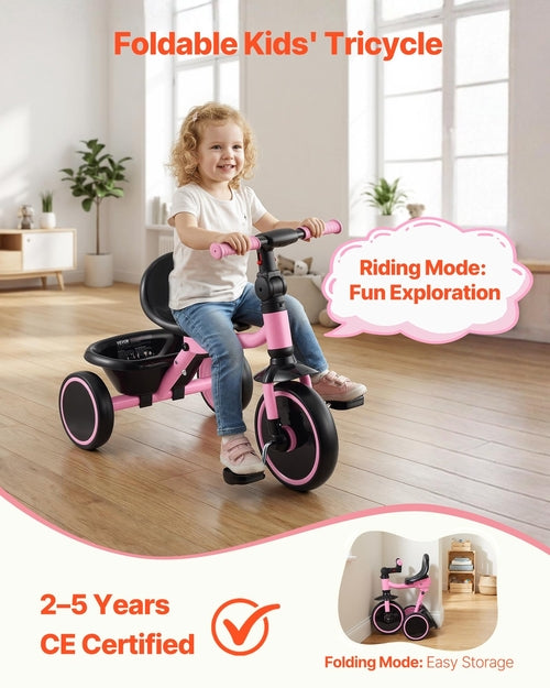 Toddler Tricycle for 2-5 Year Old, Folding Kids Trike with Adjustable