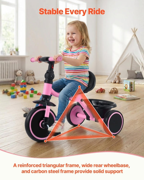 Toddler Tricycle for 2-5 Year Old, Folding Kids Trike with Adjustable