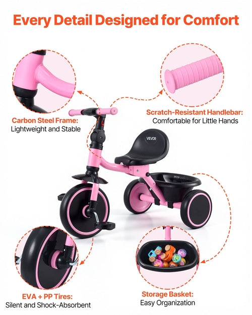 Toddler Tricycle for 2-5 Year Old, Folding Kids Trike with Adjustable