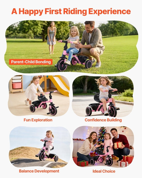 Toddler Tricycle for 2-5 Year Old, Folding Kids Trike with Adjustable