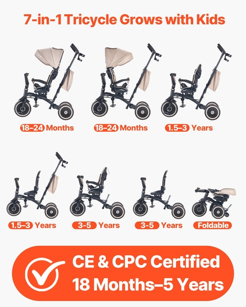 Toddler Tricycle & Stroller for 18 Months to 5 Year Old, 7-in-1 Kids