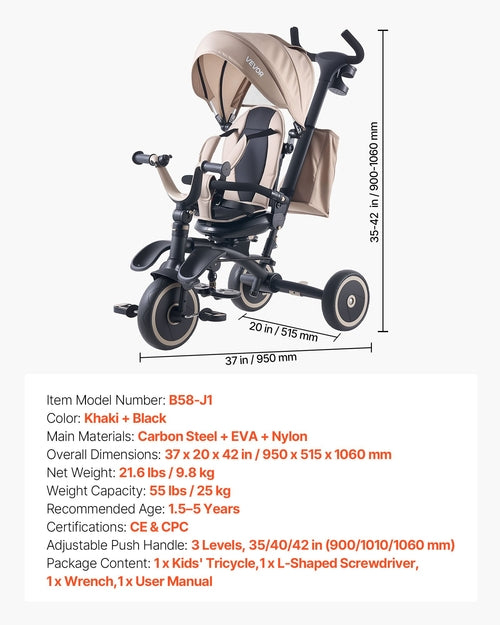 Toddler Tricycle & Stroller for 18 Months to 5 Year Old, 7-in-1 Kids