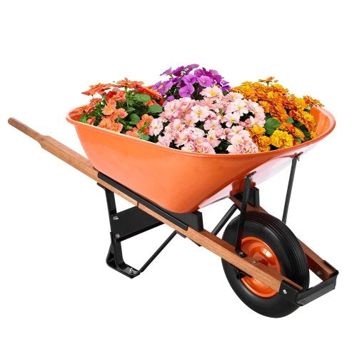 Wheelbarrow Cart, 6 Cu. Ft. Load & 330 lbs Capacity, One Wheel Garden