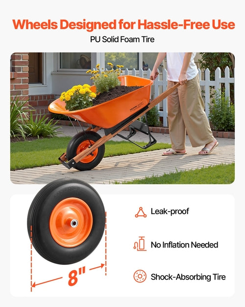 Wheelbarrow Cart, 6 Cu. Ft. Load & 330 lbs Capacity, One Wheel Garden